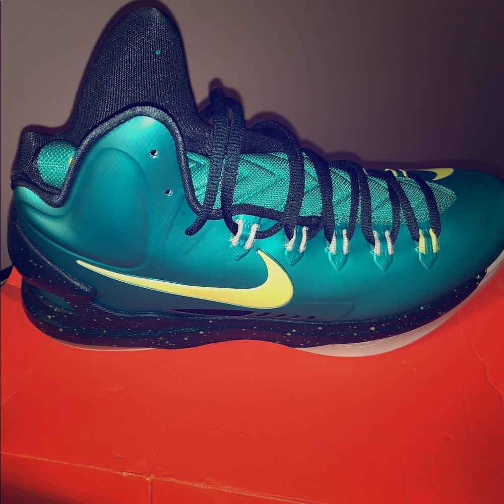 Nike Lebron James green and yellow sneakers